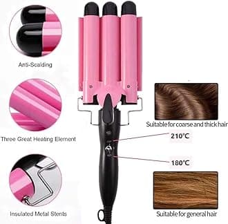Coidak Hair Waver, 3 Barrel Curling Iron Wand 1 Inch Crimper Hair Iron 25mm Waver Iron Temperature Adjustable Heat Up Quickly Last Long Mermaid Hair Waver Iron Pink