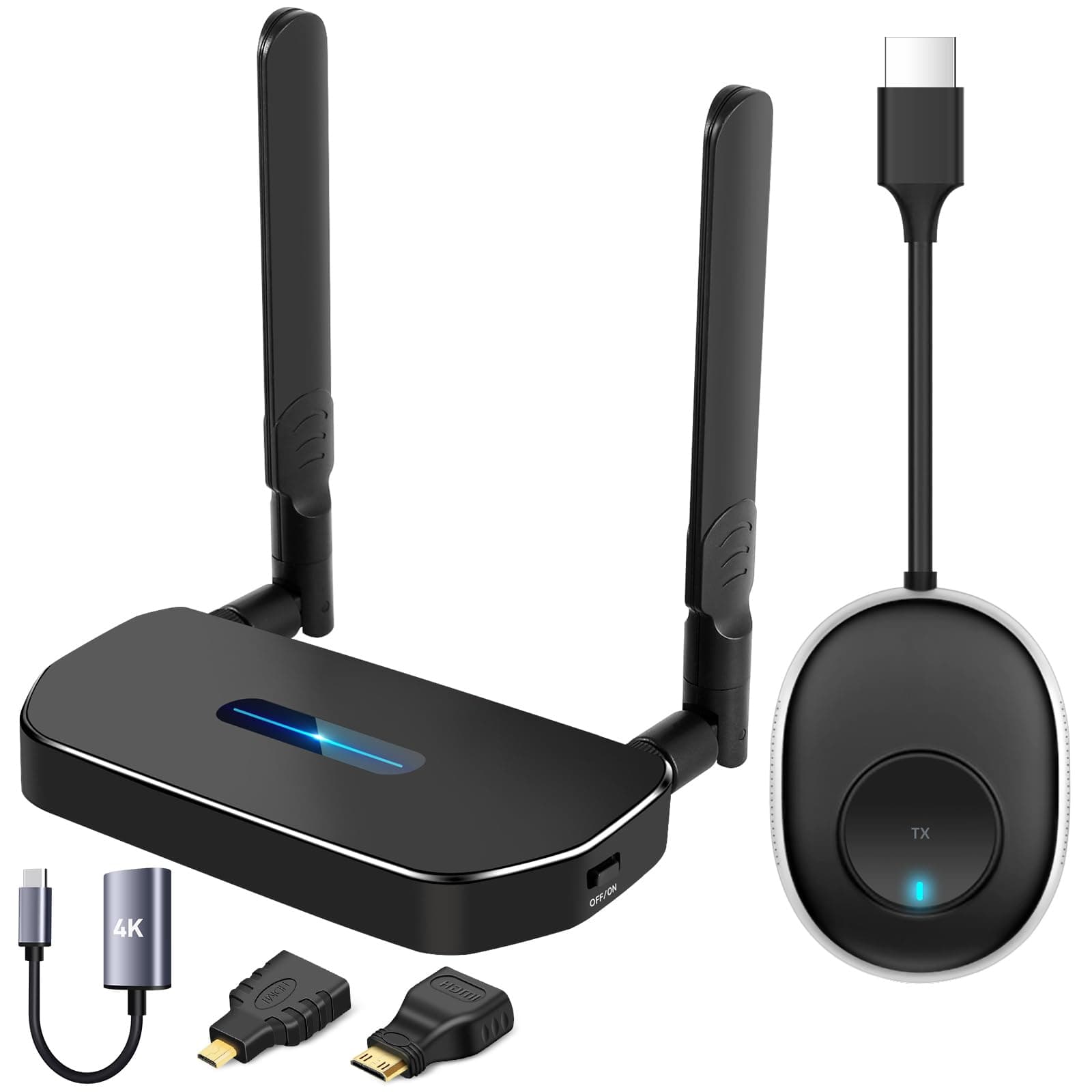 Wireless HDMI Transmitter and Receiver 4K Kit, Full HD 4K Wireless Presentation Equipment HDMI Adapter, Plug and Play Streaming Media. Laptop, Dongle, PC,PS4, Smart Phone to HDTV/Projector 165FT/50M