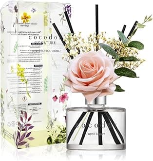 Cocod'or [COCODOR/April Breeze] Reed diffuser oil 200ml with Rose, Eucalyptus and Preserved Flower sticks. Best for Home, Kitchen, Bathroom. Diffusers with Sticks