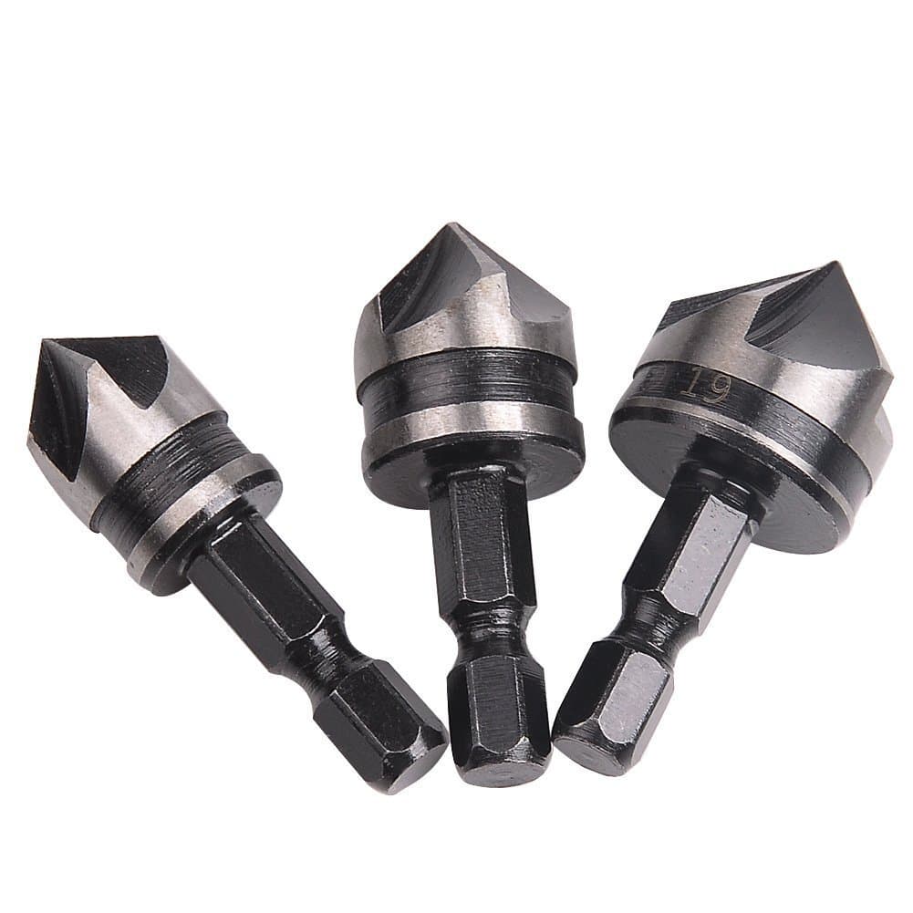 Rocaris3 Piece 1/4" Hex 12/16/19mm Countersink Bore Set for Wood Metal Quick Change Bit