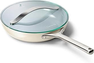 Nonstick Ceramic Frying Pan With Glass Lid (2.7 qt, 10.5") - Non Toxic, PTFE & PFOA Free - Oven Safe & Compatible with All Stovetops (Gas, Electric & Induction) - Cream