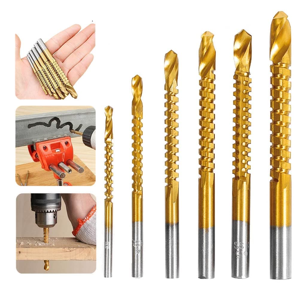 6Pcs Hss Titanium Coated Twist Straight Drill Bits Set Sichumaria Woodworking Drilling Wood Metal Cutting Hole High Speed Steel Drill Set For Metal, Wood, & Plastic Tool -3-8Mm