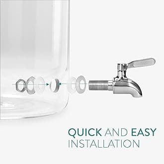 Navaris Glass Drinks Dispenser with Tap - 5 Litre Drink Jar with Spigot, Lid and Beechwood Stand for Hot or Cold Beverages, Ice Water for Parties