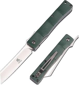 KATSU Folding Pocket Knife with Clip D2 Steel Blade,Handmade Camping Knives for Men Liner Lock G10 Handle Anti-slip Bamboo Style,Japanese Sharp Edc Pocket Knife with Sheath Hiking higonokami