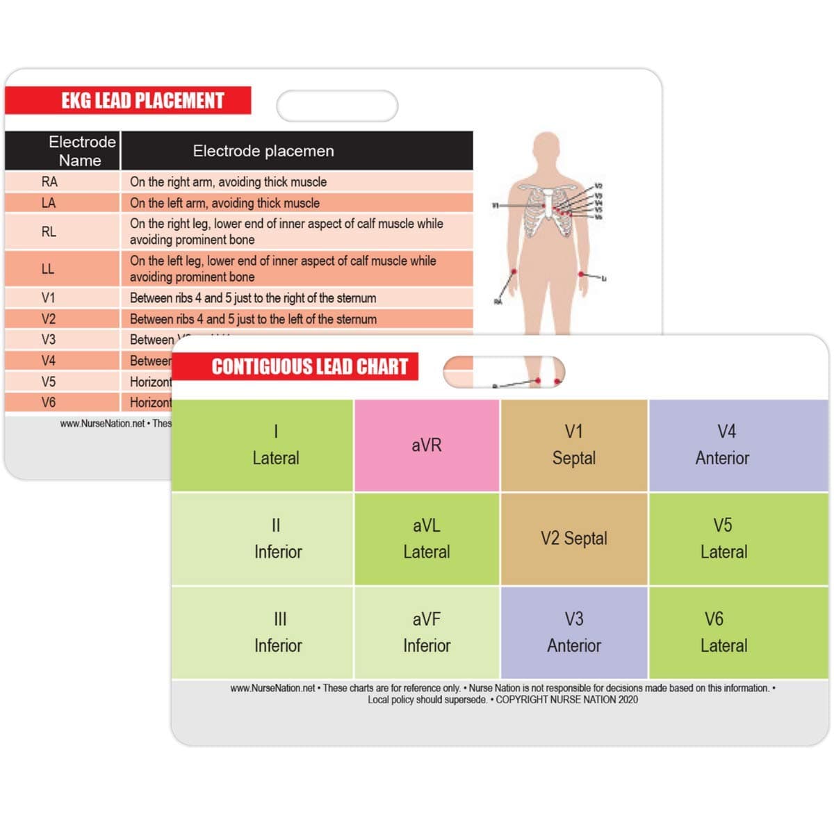 STEMI 12 Lead Reference and 12 Lead EKG (ECG) Placement Reference Horizontal Badge Card - Excellent Resource for Nurses, EKG Techs, EMT, Cardiology Tech, or Other Healthcare Professionals
