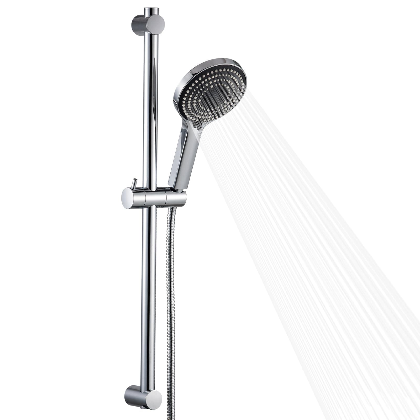 OFFO Shower Slide Bar Combo, Adjustable 27 in Slide Bar with 6-Mode High Pressure Handheld Shower Head and 60 in Stainless Steel Hose, Screw Wall Mounted, Chrome