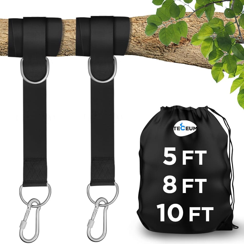 [New 2024] TECEUM Tree Swing Straps Hanging Kit (Set of 2) – 5 Ft – Heavy-Duty (2,300 lbs) Camping Hammock Straps with Safety Lock Carabiners & Carry Bag – for All Swing Types – Outdoors Strap
