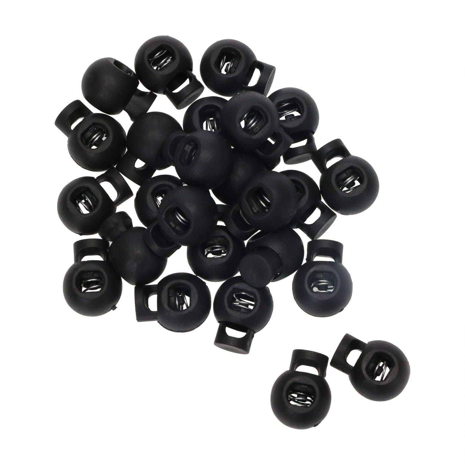 Shapenty Plastic Toggle Single Hole Spring Loaded Elastic Drawstring Rope Cord Locks Clip Ends Round Ball Shape Luggage Lanyard Stopper Sliding Fastener Buttons, Black, 25PCS