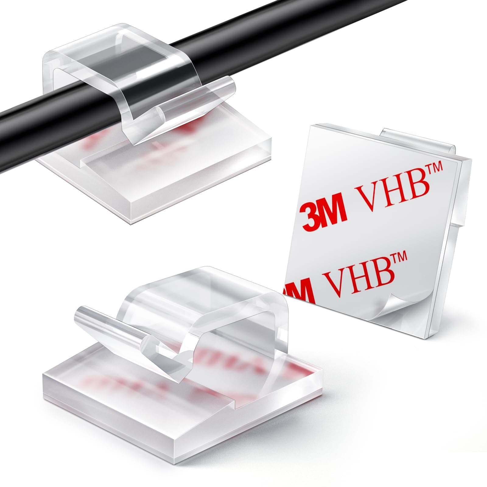 100PCS Self Adhesive Cable Clips, Sticky Wire Tidy Hooks, Adhesive Management Holder for Organiser Wall, Desk, Home and Office (Transparent, Small)