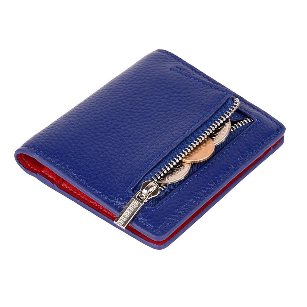 Women's Leather RFID Small Compact Bifold Pocket Wallet Ladies Mini Purse with id Window (Blue)