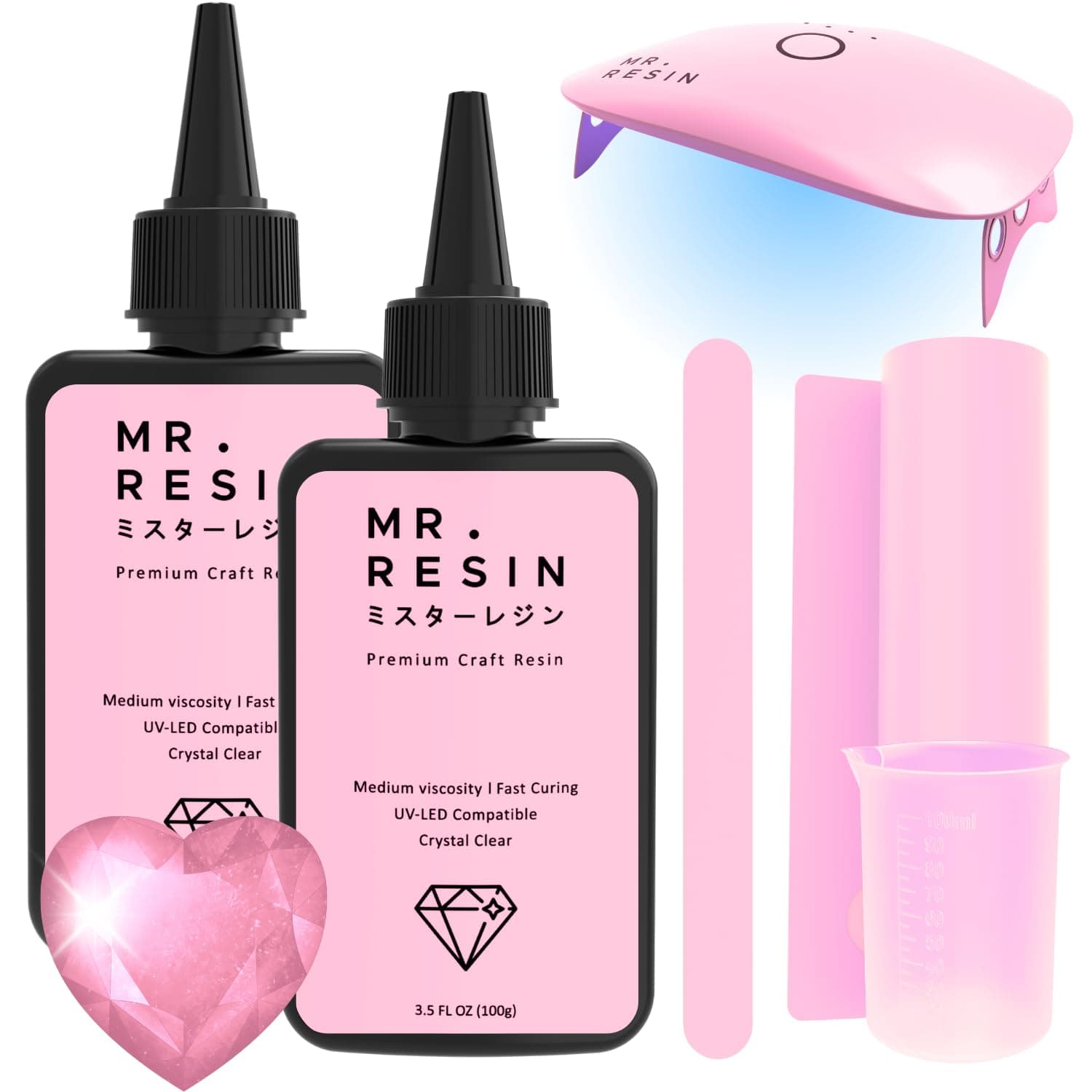 UV Resin - Mr. Resin 200g kit with Light Extra Fast Curing! Crystal Clear Resin for Crafts : Molds, Doming, Keychains & Jewelry Making with UV Lamp 200 Grams