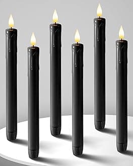 HomemoryBlack Flameless Taper Candles Flickering, NO Remote, 9.6 Inches Battery Operated, 6 Pcs Realistic Electric LED Candlesticks Made of Plastic for Halloween Party Home Decor (HLLGLZSSL-HST6)