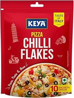 Keya Pizza Chilli Flakes Multipack 20g | 10 sachets inside of 2g | Dry Red Chilli Flakes Seasonings | Aromatic Spicy Dried Pizza Pasta Seasoning | Zero added Colours, Fillers, Additives & Preservatives | 100% Natural | 20g