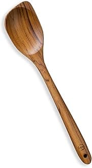 FAAY 13.5" Corner Spoon, Right Hand Scraper, Wooden Spoons for Cooking Handcraft from High Moist Resistance Golden Teak Wood | Durable, Healthy, Ergonomic Handle
