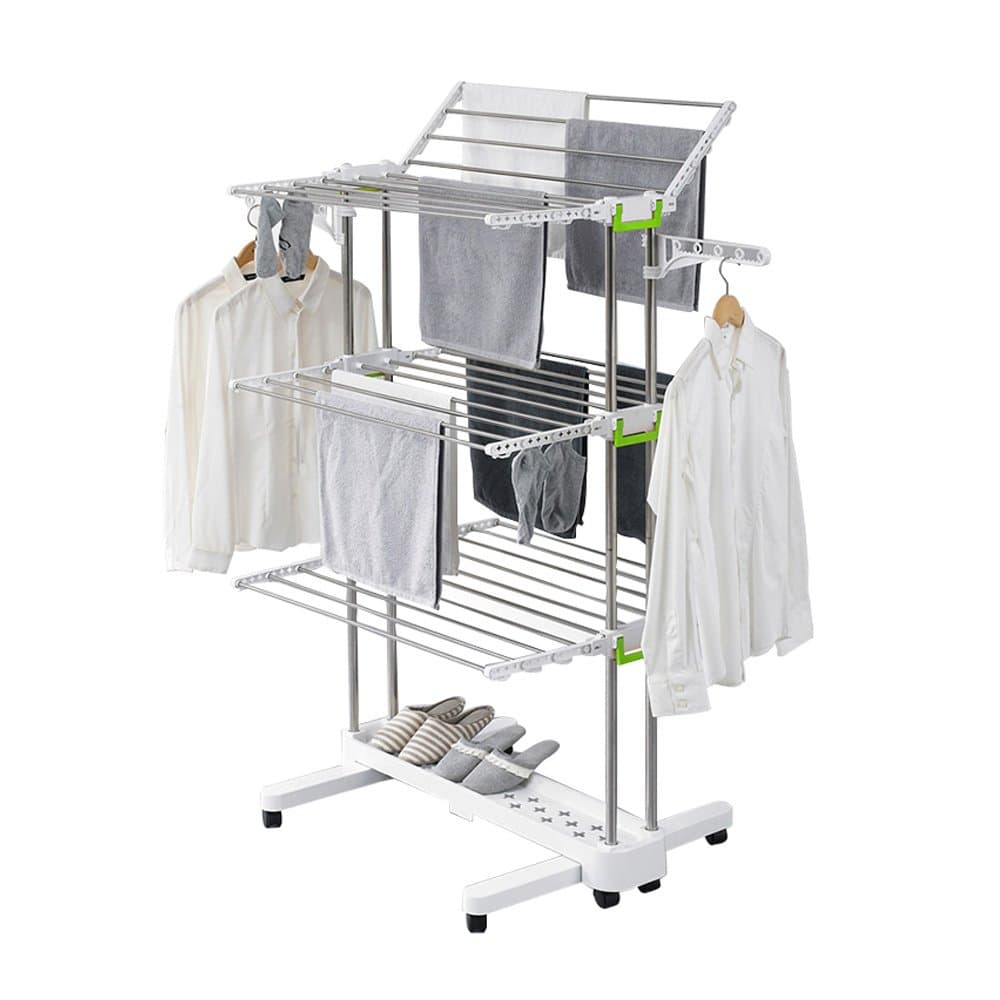 BR505 3-Tier Collapsible Clothes Drying Rack with Casters, Laundry Drying Rack, Stainless Steel Hanging Rods, Indoor & Outdoor Use