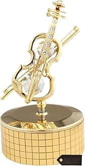 Matashi 24 K Gold Plated Violin Music Box Plays- Memory with Crystals Tabletop Showpiece Office Desk Home Decor - Gift for Musician Mother's Day Christmas Valentine's Day Housewarming Present