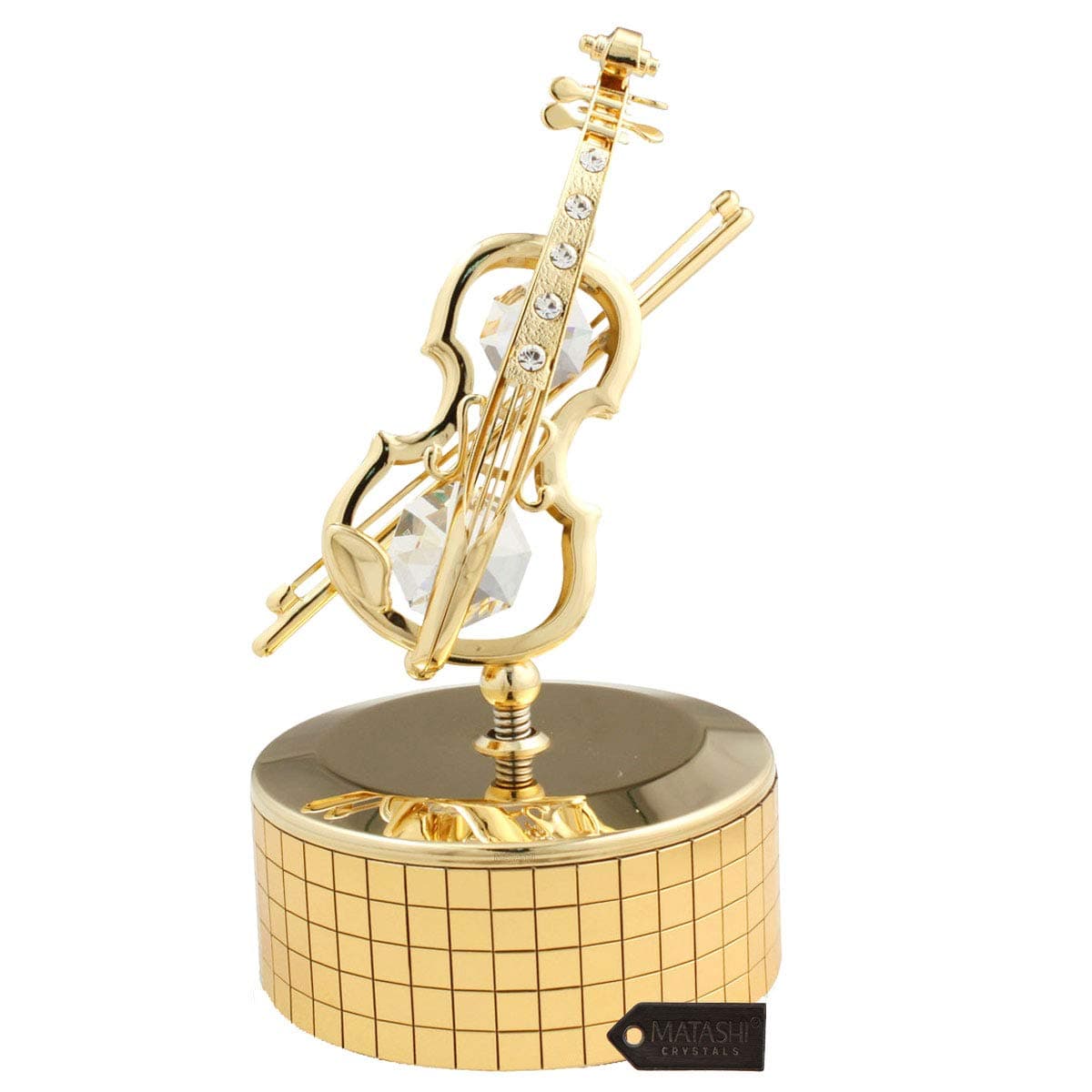 Matashi 24 K Gold Plated Violin Music Box Plays- Memory with Crystals Tabletop Showpiece Office Desk Home Decor - Gift for Musician Mother's Day Christmas Valentine's Day Housewarming Present