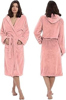 MAXOSHINE Bathrobe for Women | Super Soft Plush Fleece Microfiber Spa Unisex Bath Robe for woman | Shower Bath Gown With Hood, Pink Medium
