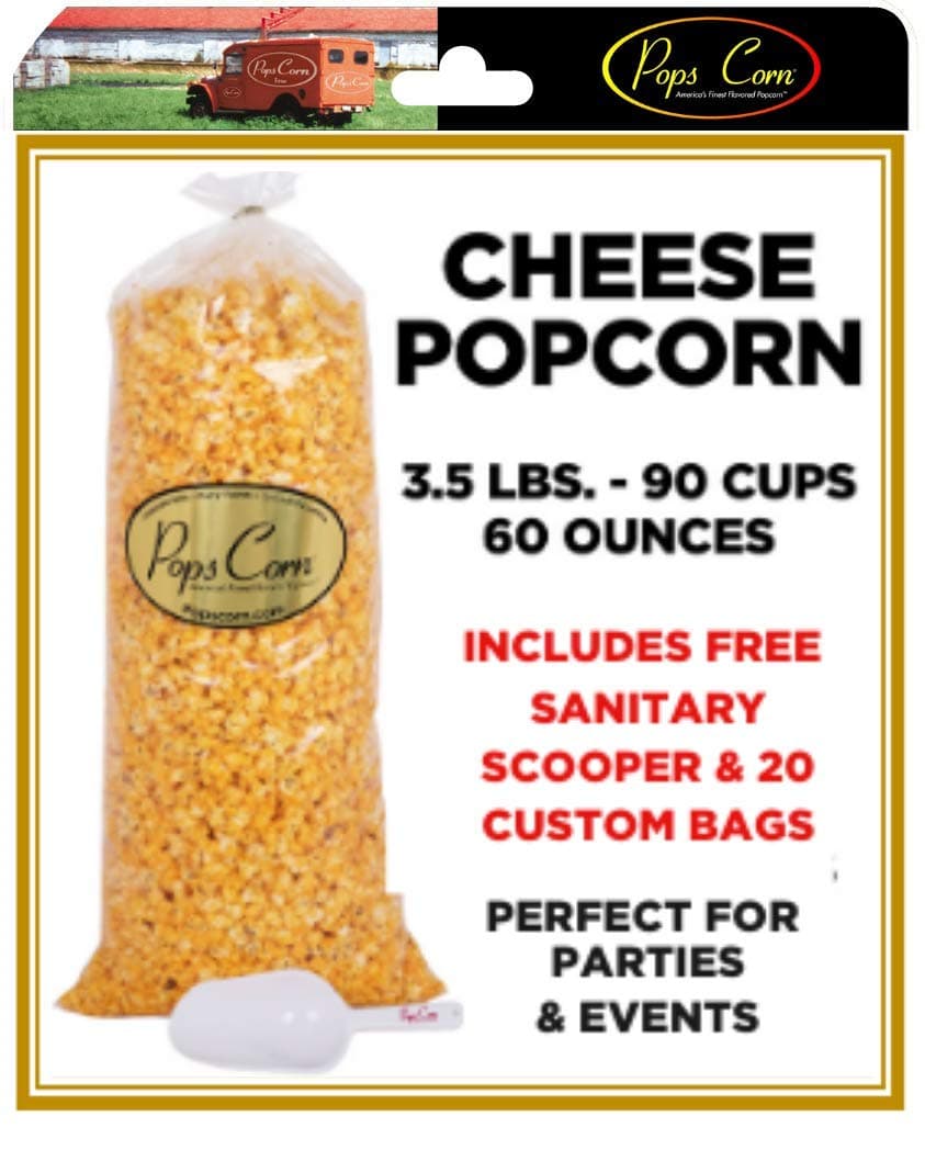 Gourmet Cheese Popcorn Bulk/Wholesale 5 Gal 90 Cups 60 Oz - Free SANITARY scooper & 20 bags included. Fresh and Delicious