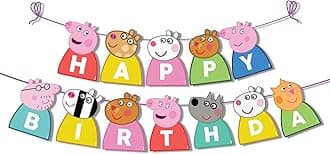 Festiko Cartoon Pig Happybirthday Theme Party Decoration Banner/Bunting,Cartoon Pigs Party Favors For Kids Birthday Decoration(Banner/Bunting With Ribbon) ,Multicolour