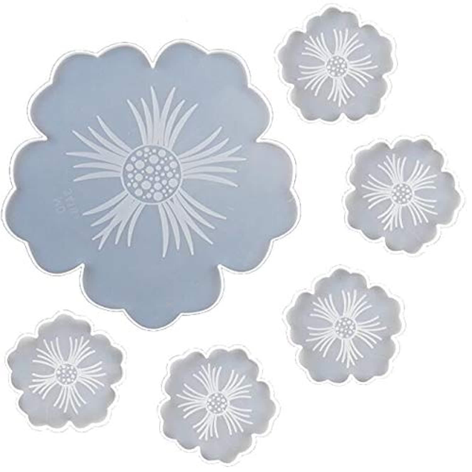 Resin Coaster Molds, 6-Pack Flower Shape Silicone Coaster Moulds Agate Coaster Epoxy Resin Casting Molds for Faux Agate Making, Craft DIY, Home Decoration, Table Wine Tray