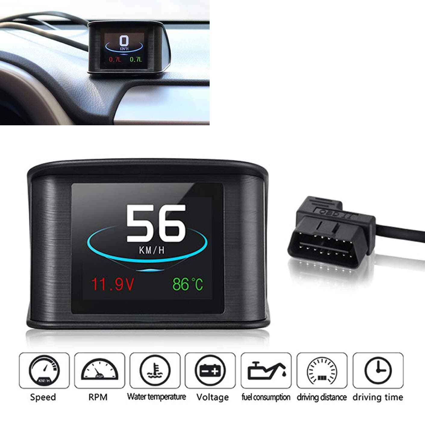 WEPECULIOR Car HUD Head Up Display, GPS OBD Computer Car Speed Projector Digital Speedometer Display Fuel Consumption Temperature Gauge Diagnostic Tool P10