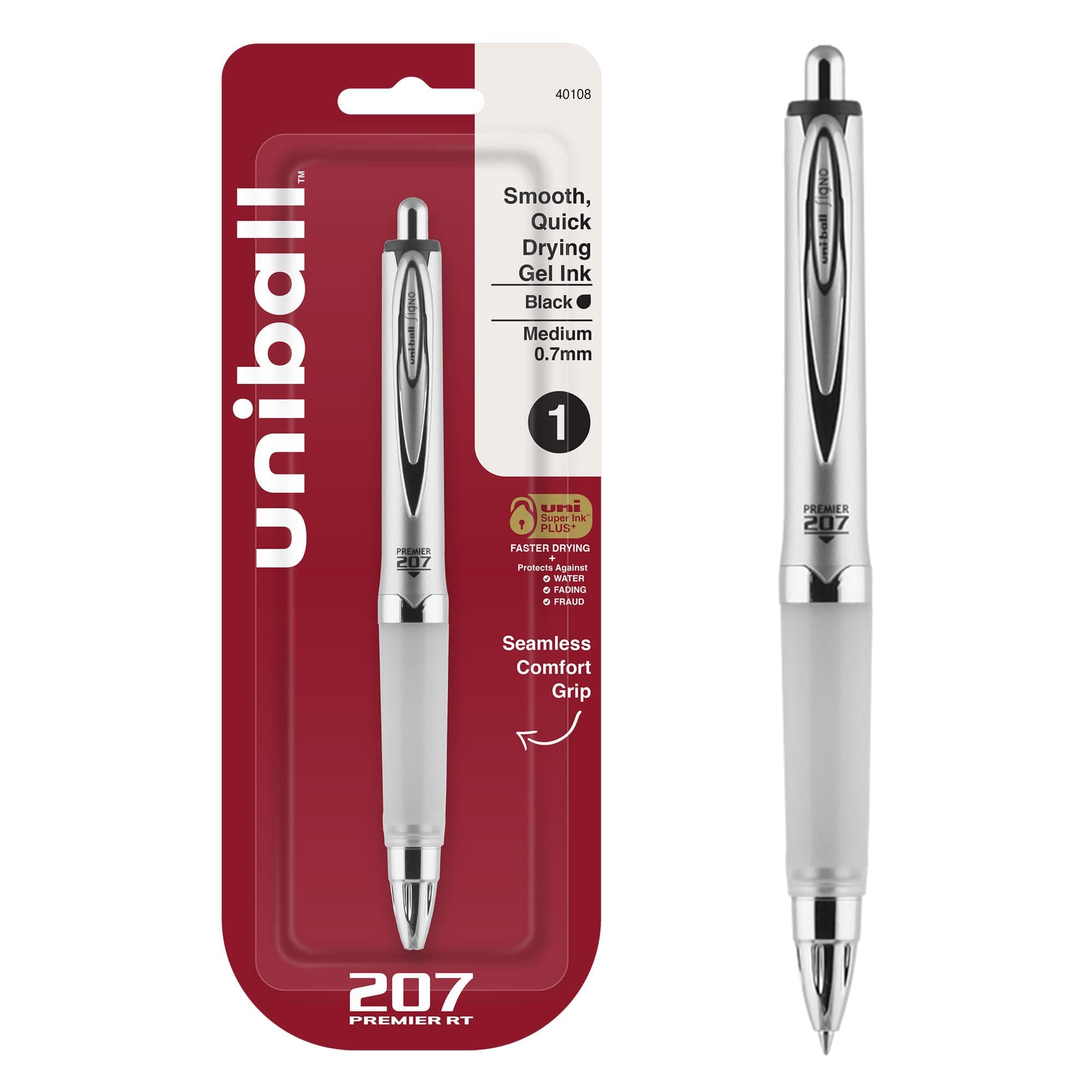 uniball 207 Premier Retractable Gel Pen, Medium Point (1.0mm), Black, 1 Pack