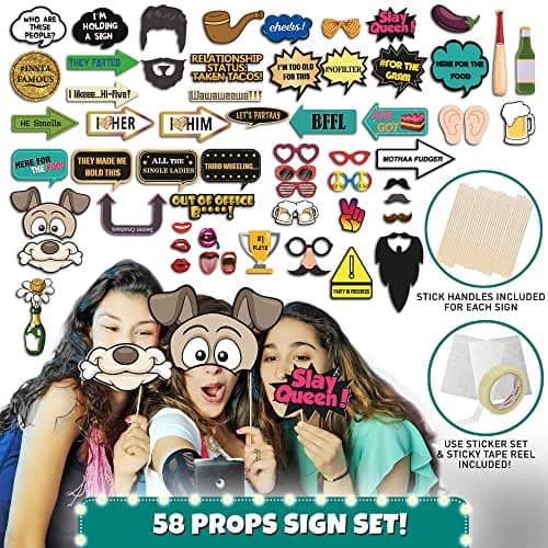 Soul Shift 70 Pcs Large Photo Booth Props - Polyvinyl Chloride, DECORATIVE_CUTOUT, Party Themed, Including Funny Birthday & Wedding Props - Keyboard, Guitar, Microphone