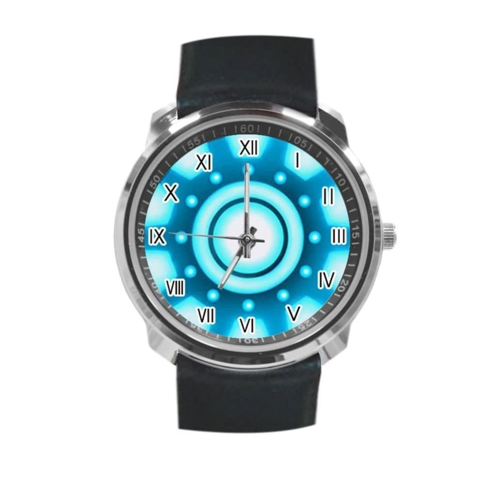Iron Man Chest Lamp Arc Reactor Custom Leather Strap Wrist Watch the second ring - Oscas Wood Best Gift