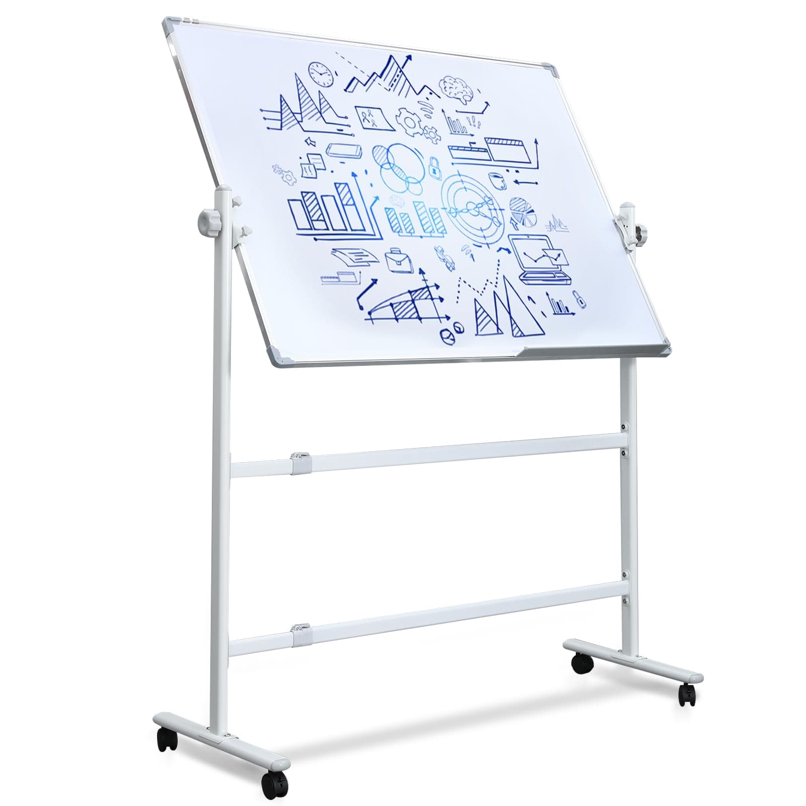 DAYONG Large Mobile Whiteboard, 48 x 36 inches Double Sided Magnetic White Board, Height Adjustable Reversible Dry Erase Board with Stable Framework for Teaching, Meetings, Notes, Training (48" x 36")