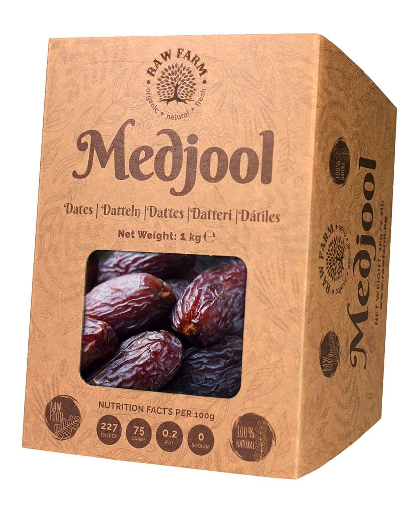 Raw Farm - Raw Fresh Medjool Dates With Pits 1 kg – Large Size, Naturally Sweet & Juicy, No Added Sugar, Preservatives or Additives, Premium Quality Vegan Snack