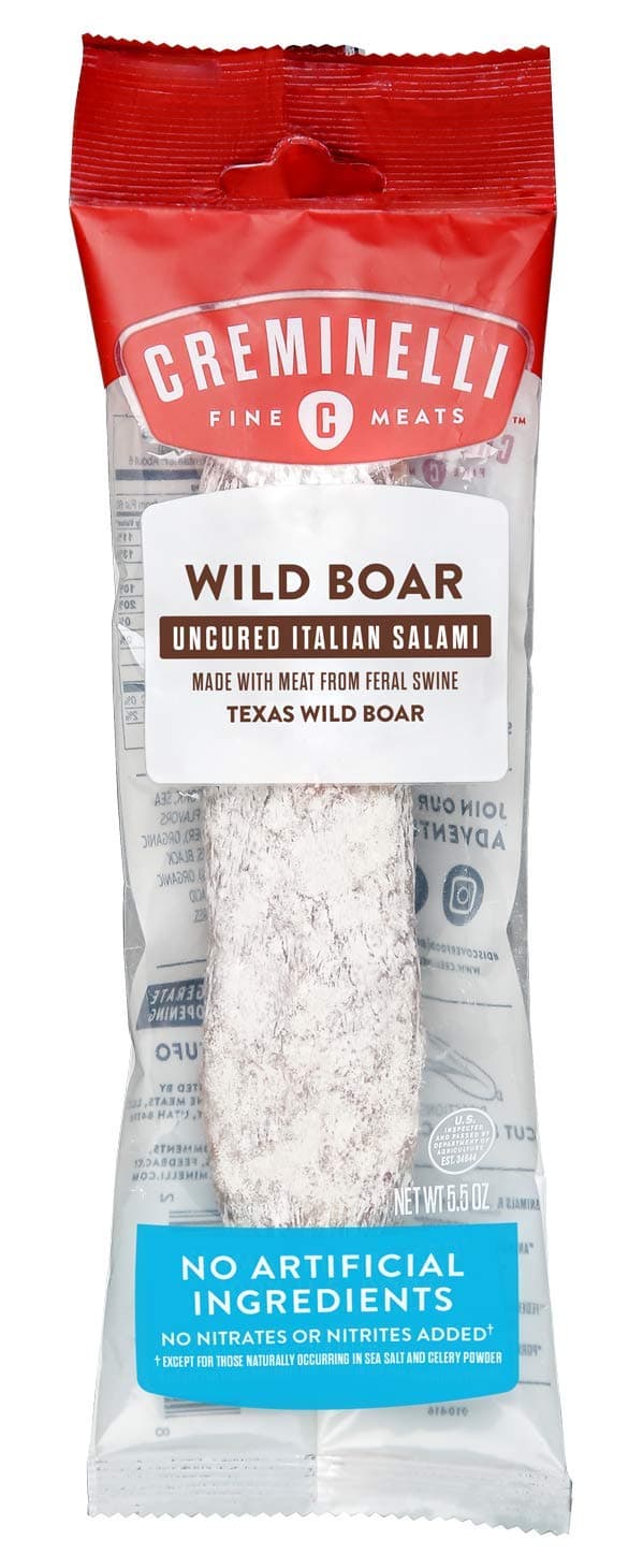 Creminelli Wild Boar Salami, (1 count, 5.5oz), No Added Nitrates or Nitrites, No Artificial Ingredients, Gluten Free, Keto & Paleo Friendly Snacks, 44g Protein Per Package, 0g Sugar**,