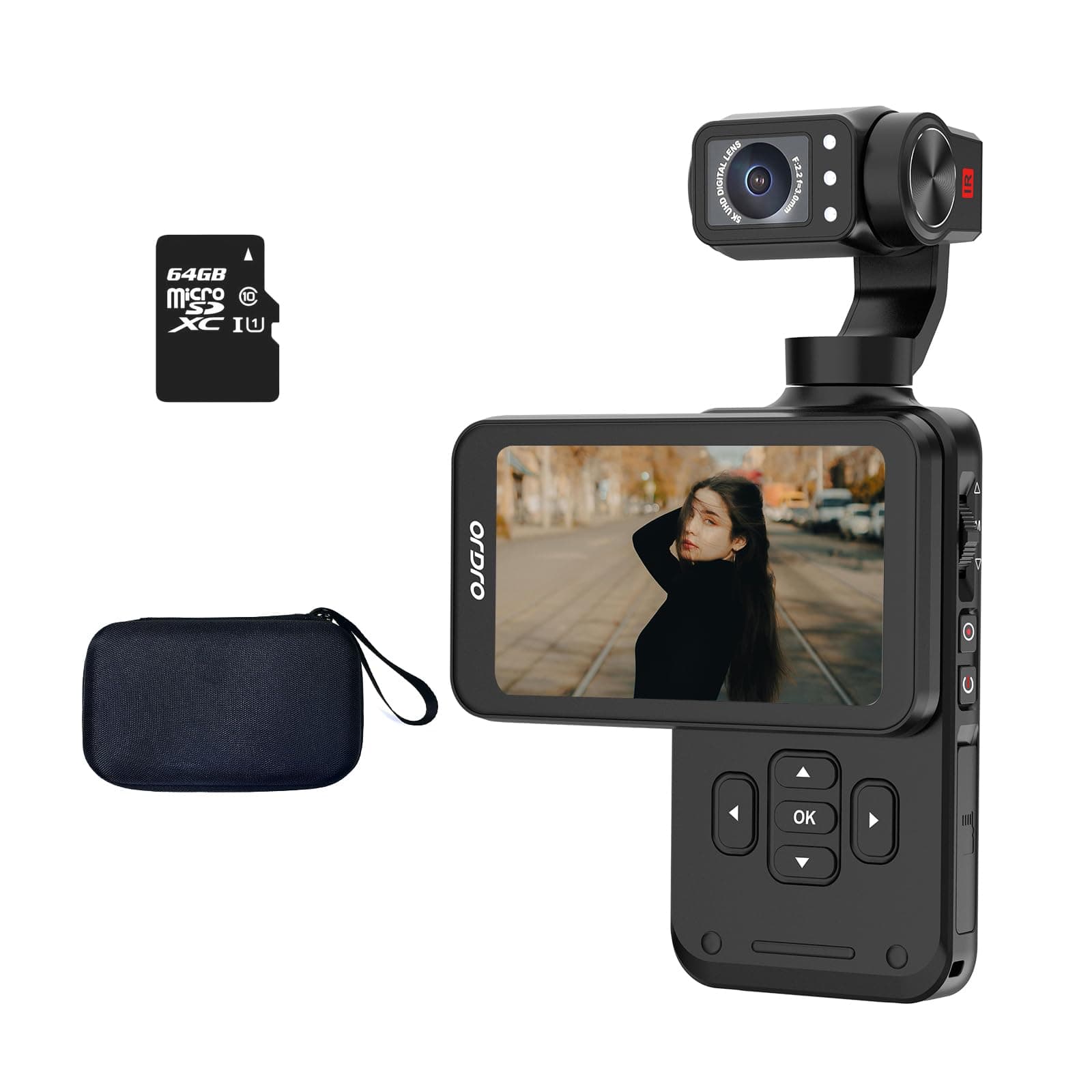 ORDRO M5 5K Video Camera Camcorder WiFi with 3-Axis Gimbal Stabilization, 5K Video, Face Tracking, IR Night Vision Video Camera, 3.5inch Rotatable Screen Vlog Camera for YouTube TikTok
