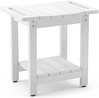 LUE BONA Shower Bench Seat, White HDPS Shower Benches for Inside Shower, Waterproof Shower Stool for Shaving Legs Foot Stool for Spa Bathroom, Weather Resistant/Non-Slip/Handles/Indoor or Outdoor Use