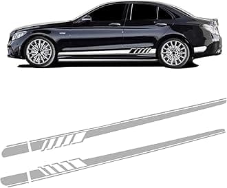 Arwrilt 2 PCS Racing Stripes Side Body Decals, 7.38ft Personalized Sports Side Skirt Decals, Waterproof Long Stripes Side Skirt Stickers, Universal Decorative Accessories for Most Cars (White)