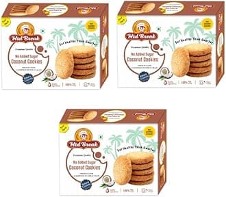 MidBreak Sugar-Free Coconut Biscuits - High Fiber Gut-Friendly Low Glycemic Index Cookies Tasty Healthy Snacks Pack of 3