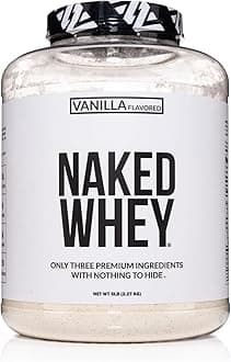 NAKED Vanilla Whey Protein Powder - All Natural Grass Fed Whey Protein Powder, Vanilla Flavor, Organic Coconut Sugar, 5Lb Bulk, GMO-Free, Soy Free, Gluten Free - 61 Servings