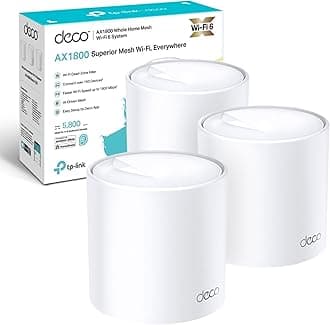 TP-Link Deco X20(3-pack) AX1800Mbps Whole Home Mesh WiFi 6 System, AI-Driven WiFi Booster, up to 5,800 Sq ft Seamless Coverage, 1 GHz Quad-Core CPU, Connects over 150 Devices, TP-Link HomeShield's KIT