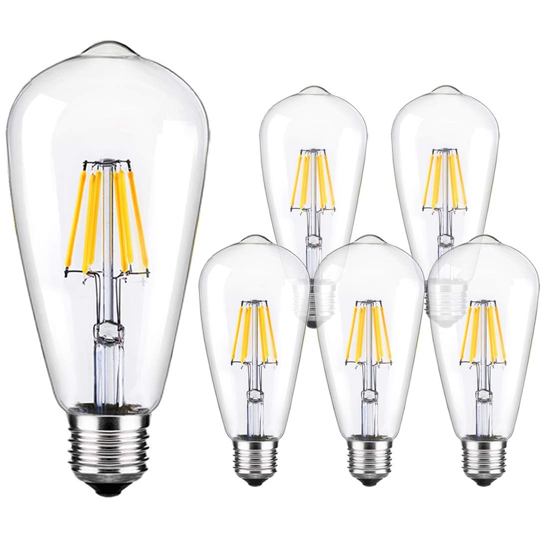 LUXON LED Edison Bulbs,Dimmable Vintage Light Bulb,6W 5500K - 6000K Bright Daylight White,E26/E27 Base 6-Pack Antique Filament Bulb
