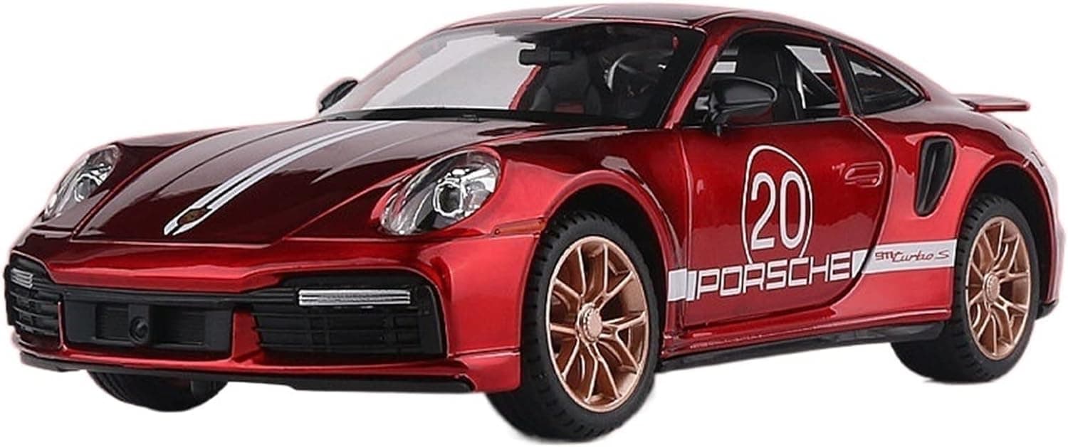 Alloy Metal Pull Back Die-cast Car 1:32 Porche Turbo 911 Diecast Metal Pullback Toy car with Openable Doors, Light Music Boys Gifts Toys for Kids(1/32 Porche Turbo_Red)