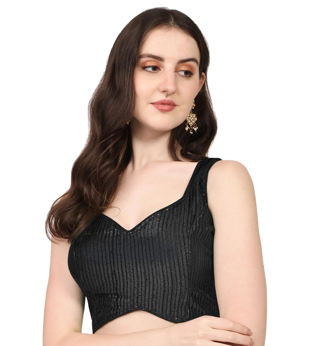 Women's Multicolor Sweetheart Neck Georgette Line Soft Sequence Zari Work Sleeves Readymade Saree Blouse