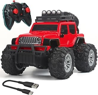 Wembley Monster Truck Remote Control Car for Kids Rechargeable Rc Car Offroad High Speed with 2 Speeds and 4 Headlight Modes | Lithium Battery | C-Type Charging | Made in India - Red