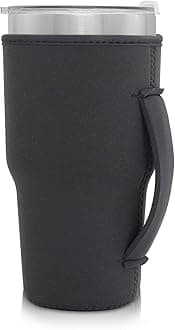 Reusable Iced Coffee Cup Sleeve Neoprene Insulated Sleeves Cup Holder with handle Idea for 30oz - 32oz Tumbler Cups, Protein Shake Bottles(Only Cup Sleeves), Black