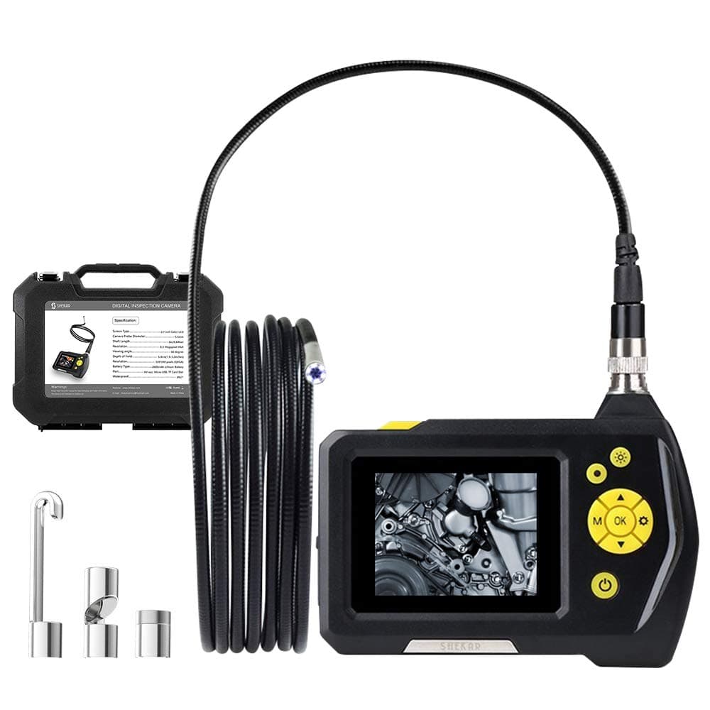 SHEKAR [Slim 5.5mm Dia Digital Inspection Camera with 3M Rigid Endoscope Camera, 2.7 inch Color Screen, Function of Zoom, Waterproof Handheld Borescope+Tool Box