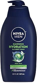 Nivea Men Maximum Hydration Body Wash for Dry Skin, Aloe Vera Enriched, 3-in-1 Moisturizing Body Wash, Face and Hair, Paraben Free, Vegan Formula, 30 Fl Oz Bottle