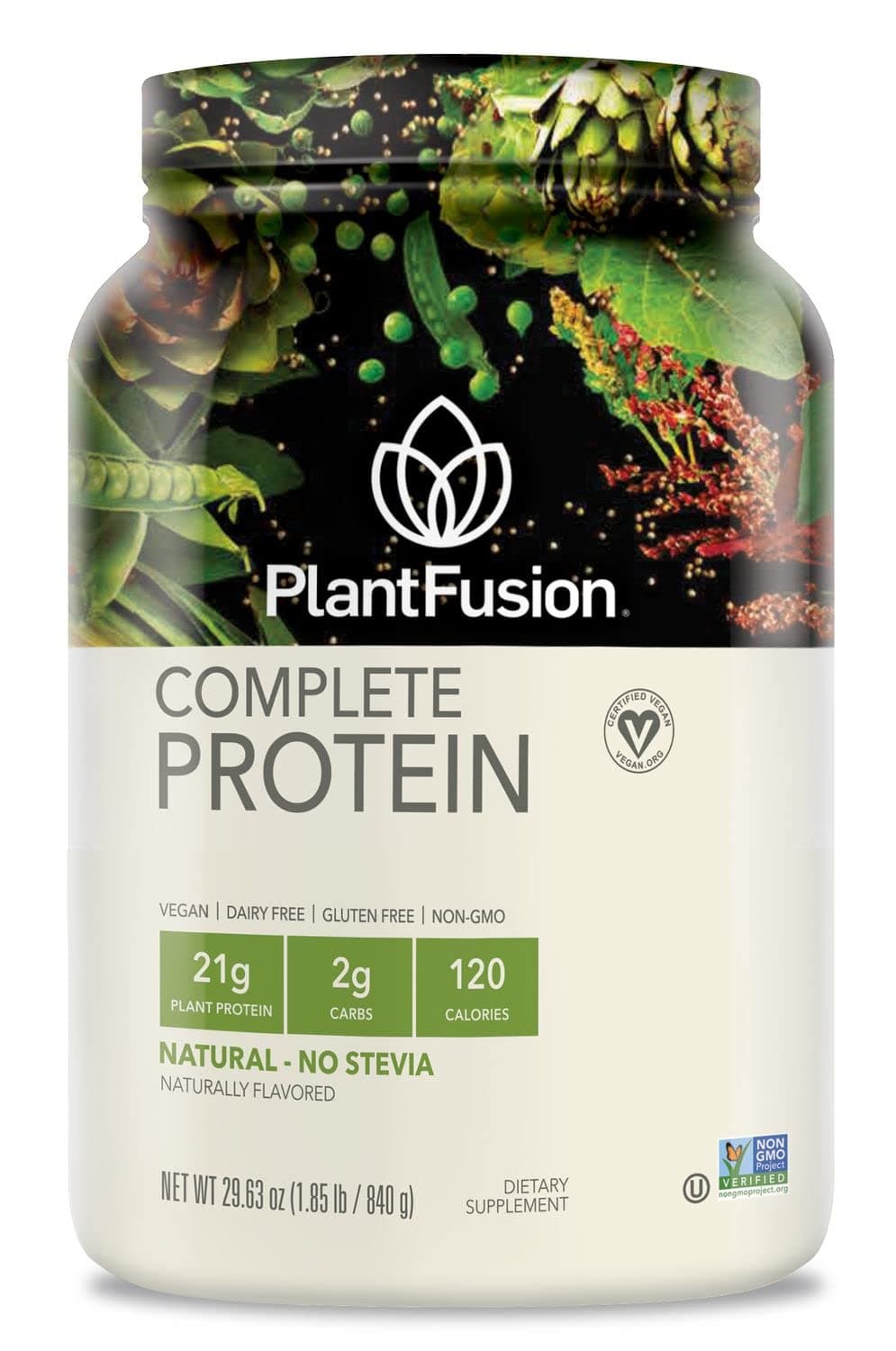 PlantFusion Complete Vegan Protein Powder - Plant Based Protein Powder With BCAAs, Digestive Enzymes and Pea Protein - Keto, Gluten Free, Non-Dairy, No Sugar, Non-GMO - Natural-No Stevia 1.85 lb
