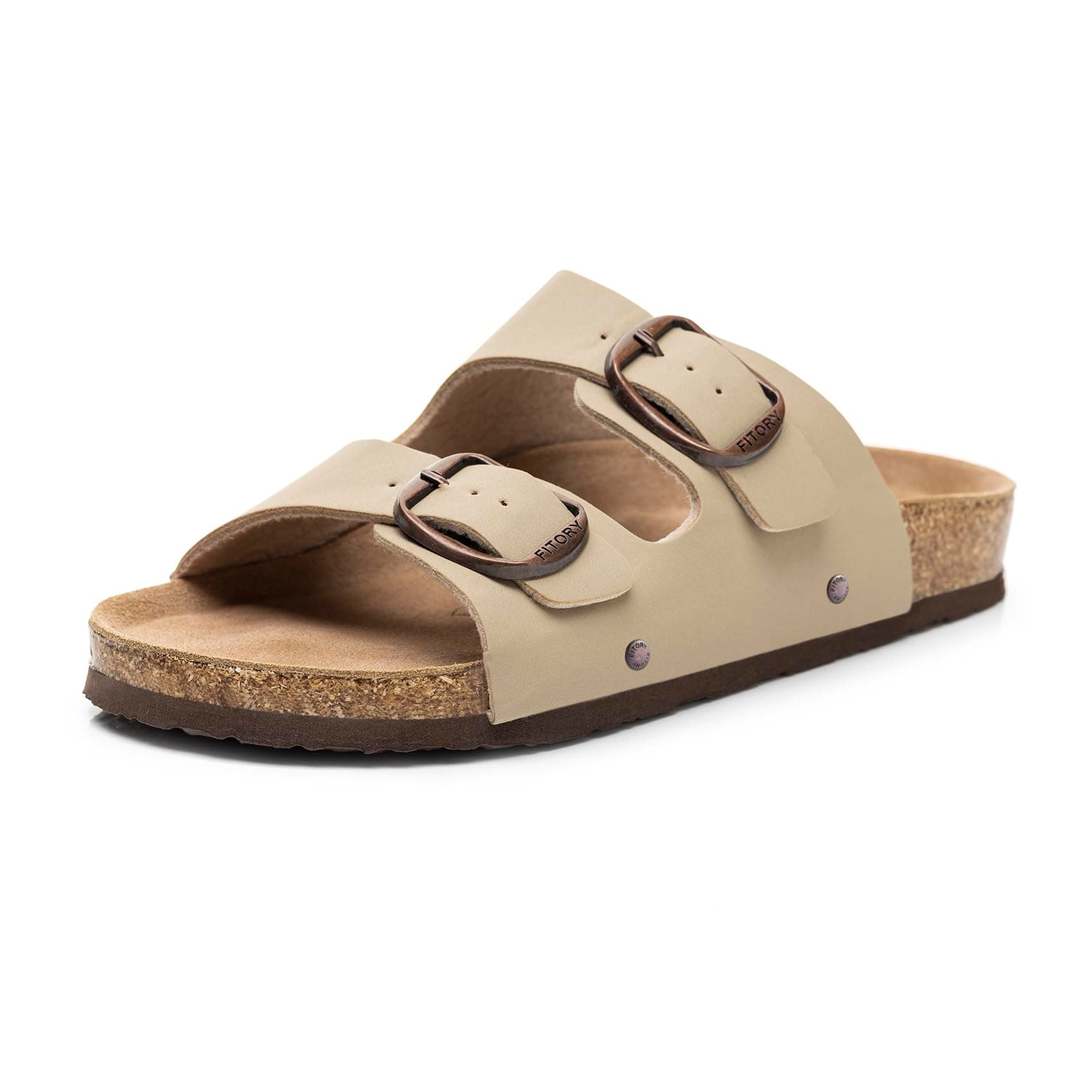 Womens Flat Sandals with Cork Footbed, Open Toe Slides Adjustable Slip On Slippers for Summer Size 6-11