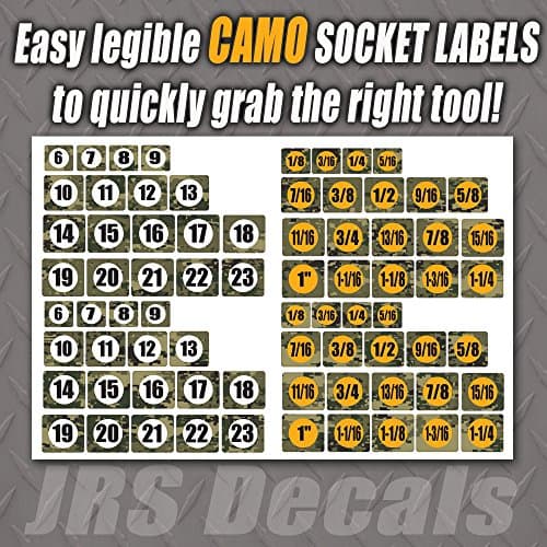 Labels for sockets. Digital Camo Design. SAE and Metric sticker set for tools.