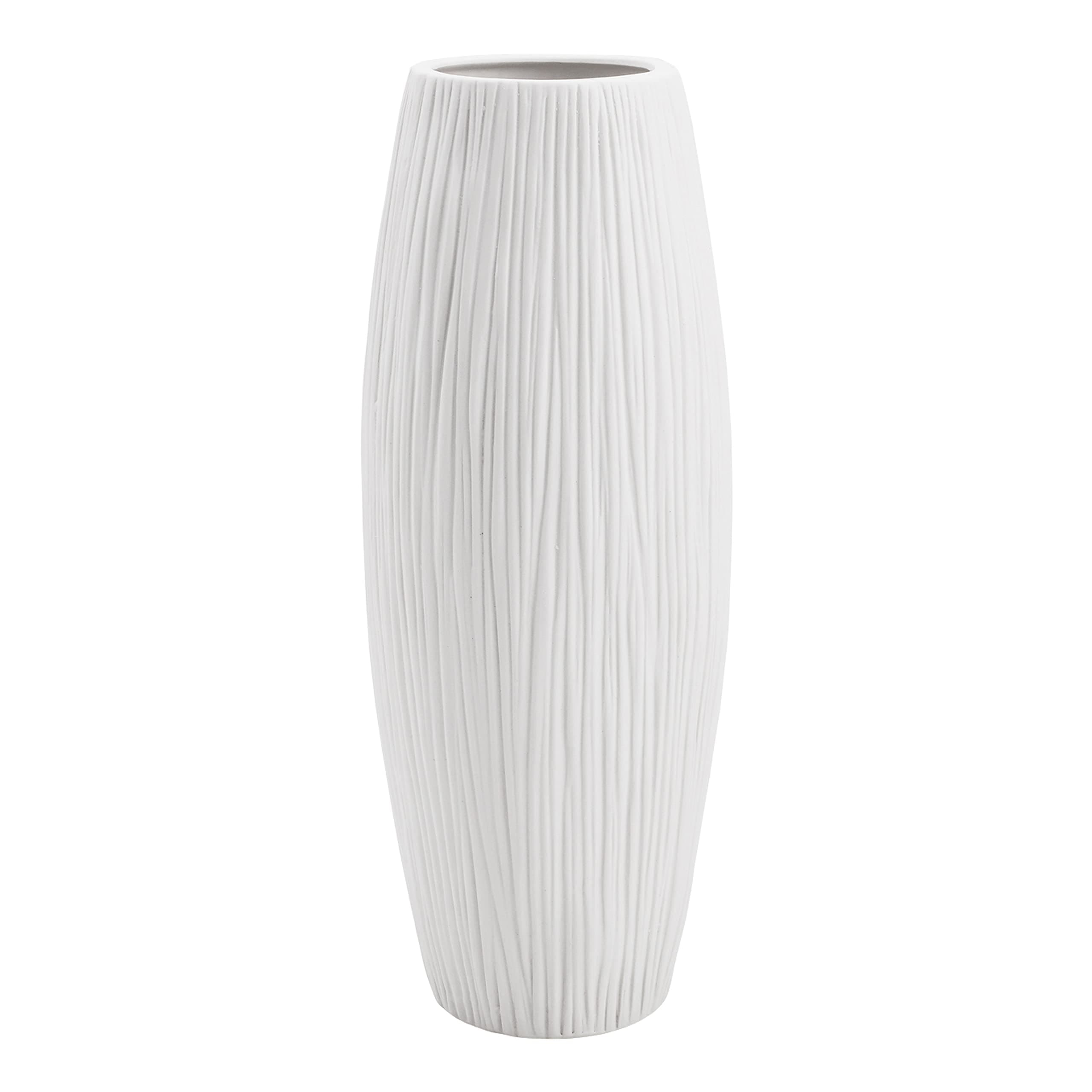 D'vine Dev 11 Inch White Ceramic Flower Vase, Waterfall Textured Vase for Home Decor, VS-WF-A-2
