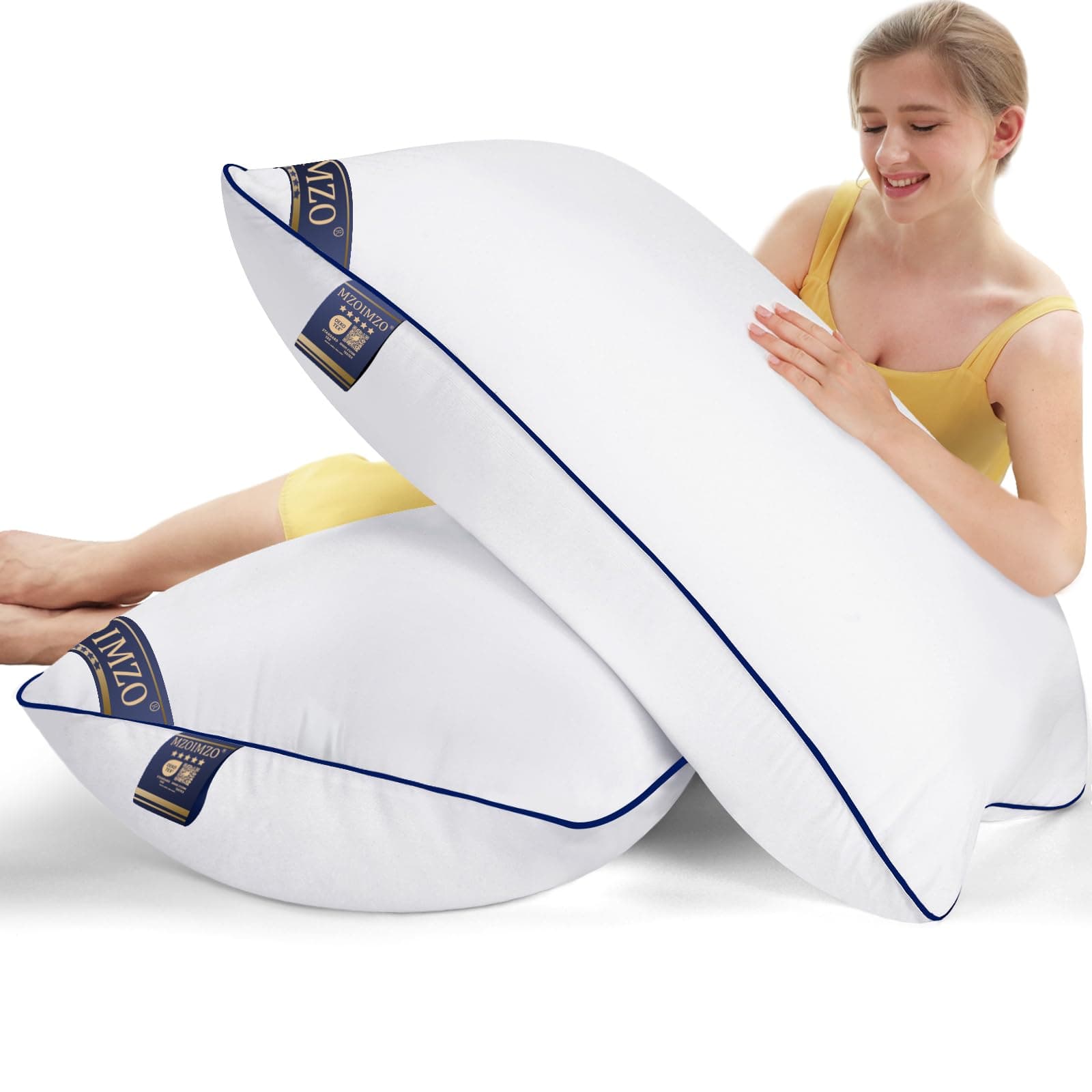 MZOIMZO Supportive Firm Bed Pillows for Sleeping- Queen Size Set of 2, Cooling Hotel Quality with Premium Soft Down Alternative Fill for Back, Stomach or Side Sleepers, 20''x30''